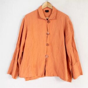 Staples Shirt Womens XL Orange Coral Button Up Textured Linen Silk Blend Casual